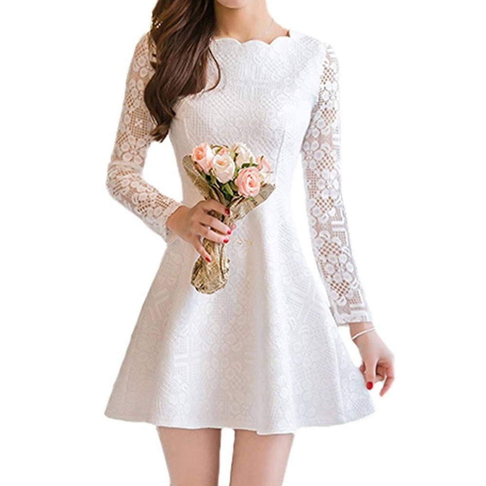 Women's Long Sleeve Floral Crochet Lace Mini Dress